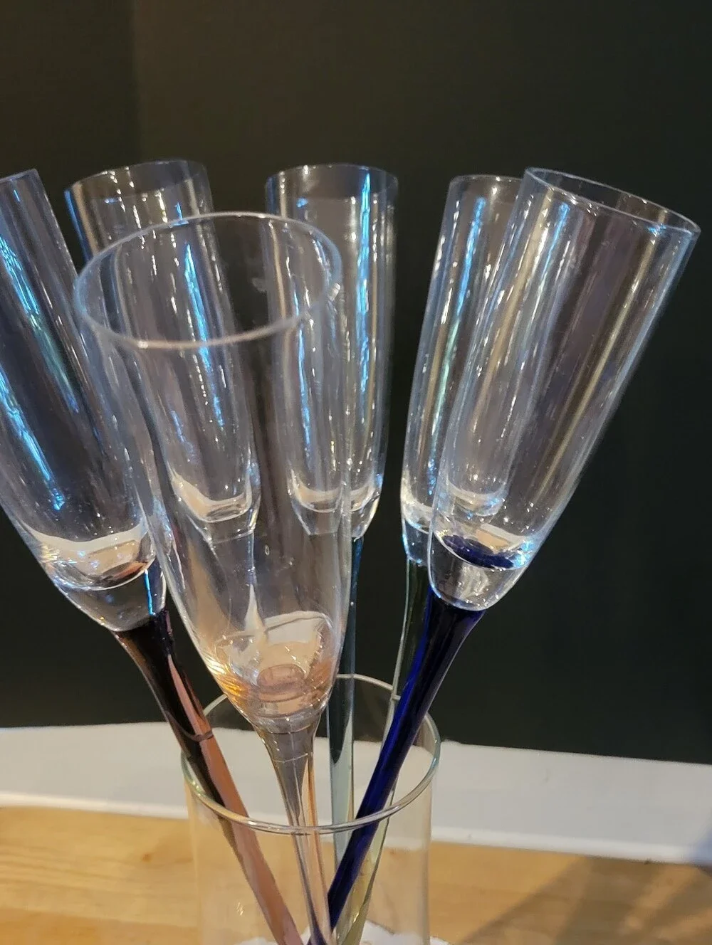 Vintage Lot of 6 Hand Blown Champagne Flutes 17” Long Very Fancy